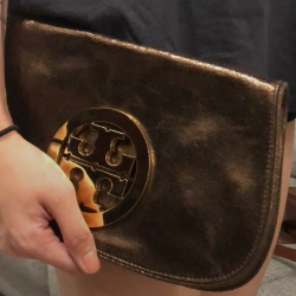 Tory Burch Metallic Leather Reva Clutch